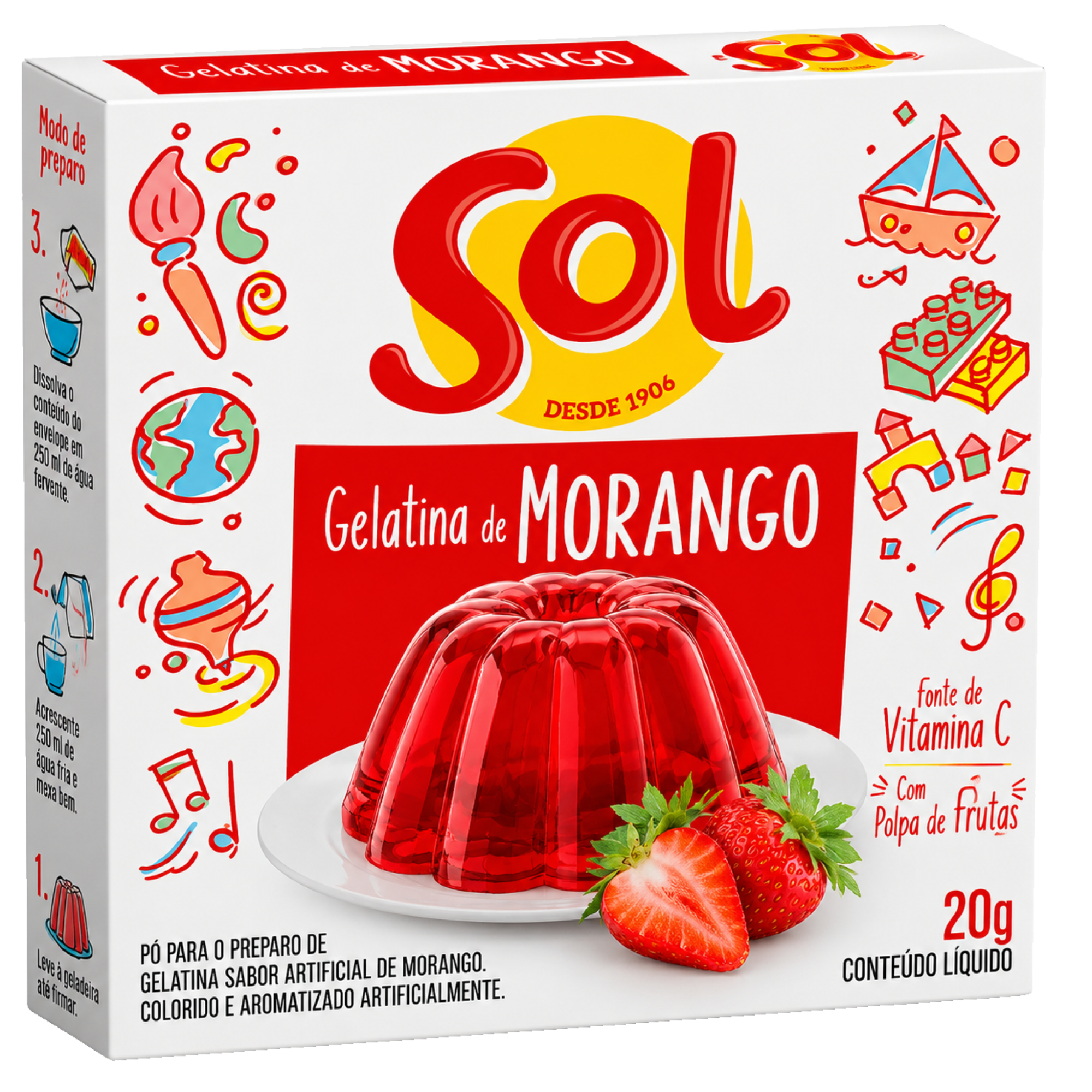Pó para Gelatina Morango Sol 20g