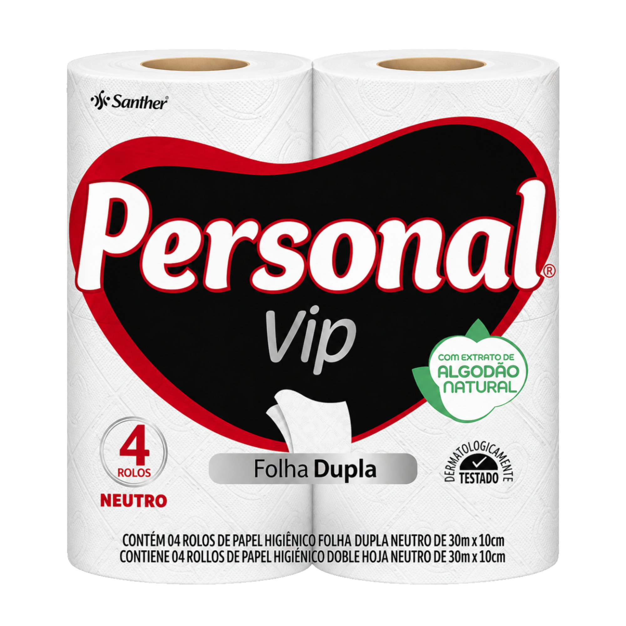 Papel Higiênico Personal Vip Folha Dupla com 04 Unidades
